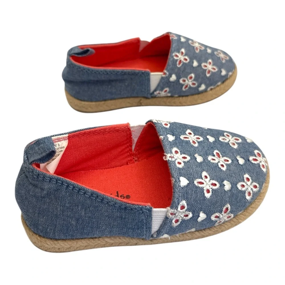 Koala Kids Toddler‎ Girls Denim Floral Embroidered Slip-On Shoes Blue Sz 6